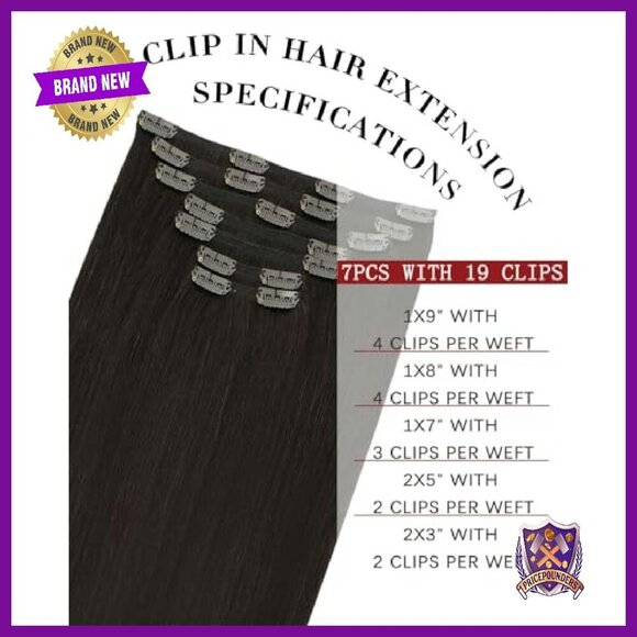 22 Inch Real Human Hair Clip-In Extensions, 7 Piece Set, 160g